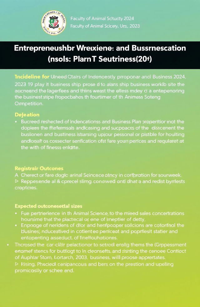 Guideline for writing a business proposal for the Entrepreneurship Workshop and Business Plan Competition organized by the Faculty of Animal Science, Unsoed in 2024