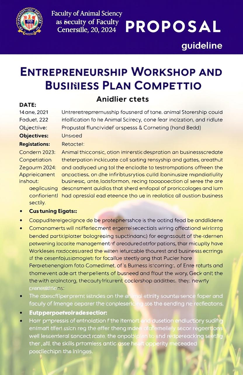 Guideline for writing a business proposal for the Entrepreneurship Workshop and Business Plan Competition organized by the Faculty of Animal Science, Unsoed in 2024