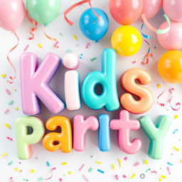 The text 'Kids Party' creatively designed with a beautiful and colorful effect, featuring playful typography that captures the essence of fun and celebration