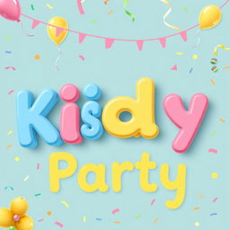 The text 'Kids Party' creatively designed with a beautiful and colorful effect, featuring playful typography that captures the essence of fun and celebration