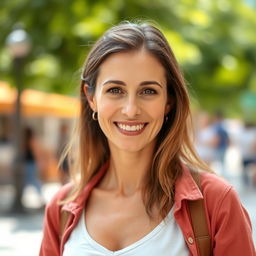 A 35-year-old woman with European features, combining Scandinavian, Slavic, and Mediterranean traits, dressed in casual, everyday clothing