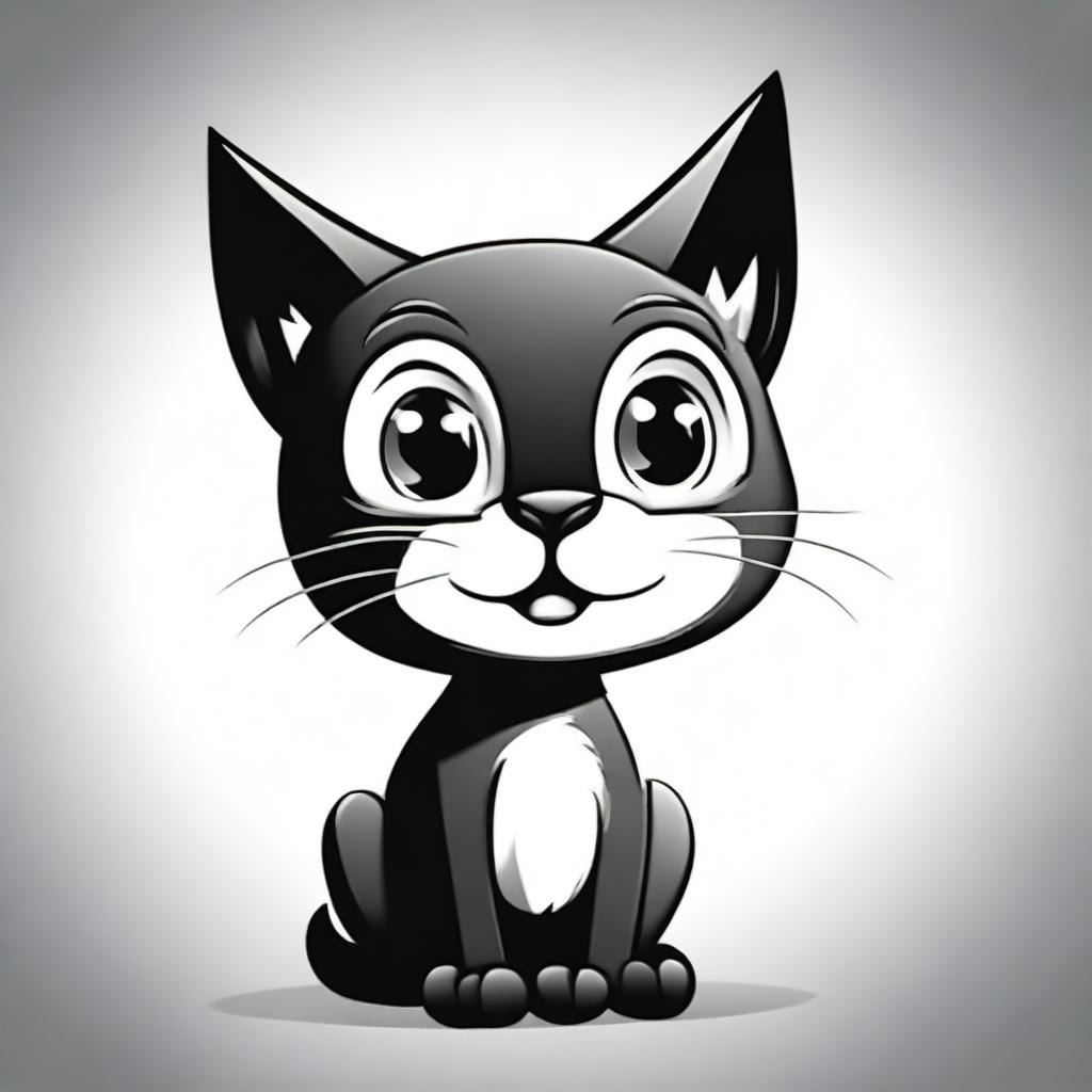 A simple black and white cartoon illustration of a mischievous black cat.