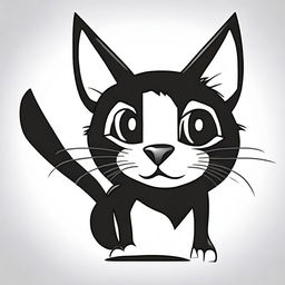 A simple black and white cartoon illustration of a mischievous black cat.