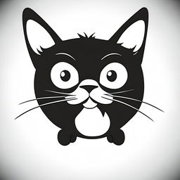 A simple black and white cartoon illustration of a mischievous black cat.