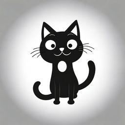 A simple, flat design, black and white cartoon illustration of a playful black cat with no background