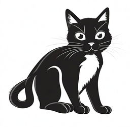 A plain black and white cartoon illustration of a black cat. No background or added special effects.