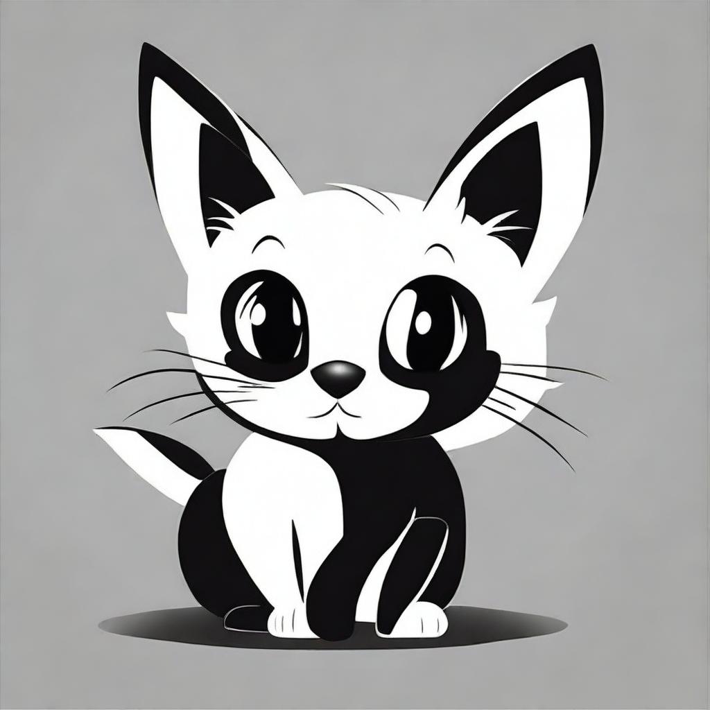 A plain black and white cartoon illustration of a black cat. No background or added special effects.