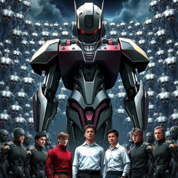 A male semi-robot character with an evil smile, showcasing a mix of human and robotic features