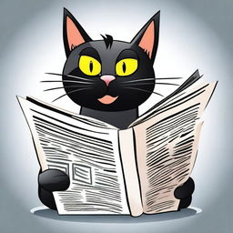 A comical black cat in a newspaper cartoon style, displaying mischievous expression and antics.