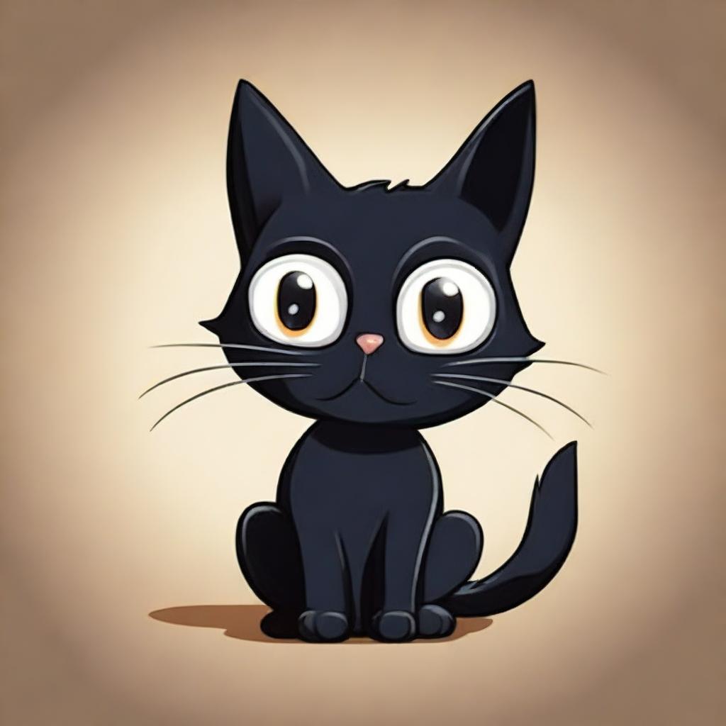 A simple black cat designed in a classic old-school cartoon style, with expressive features and a cheeky character.