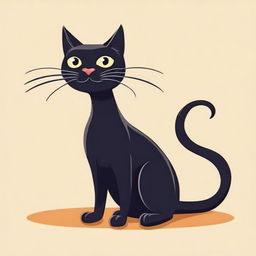 A simple black cat designed in a classic old-school cartoon style, with expressive features and a cheeky character.