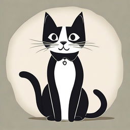 A simple black cat fashioned in a vintage black and white cartoon style, personifying playfulness and charm.