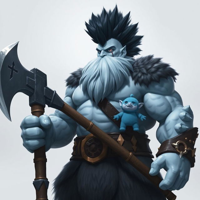 A very tall and well-shaped Goliath Berserker, portrayed as a formidable ice giant with a striking black mohawk that emphasizes his powerful presence