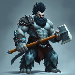 A very tall and well-shaped Goliath Berserker, portrayed as a formidable ice giant with a striking black mohawk that emphasizes his powerful presence