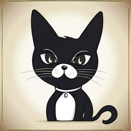 A simple black cat fashioned in a vintage black and white cartoon style, personifying playfulness and charm.