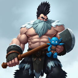 A very tall and well-shaped Goliath Berserker, portrayed as a formidable ice giant with a striking black mohawk that emphasizes his powerful presence