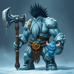 A very tall and well-shaped ice Goliath Berserker, exuding an aura of power and resilience
