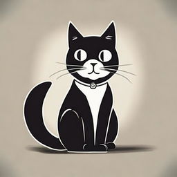 A simple black cat fashioned in a vintage black and white cartoon style, personifying playfulness and charm.