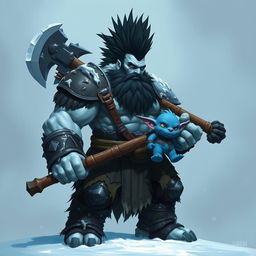 A very tall and well-shaped ice Goliath Berserker, exuding an attractive and powerful presence