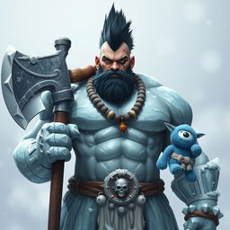 A very tall and well-shaped ice Goliath Berserker, radiating an attractive and formidable presence