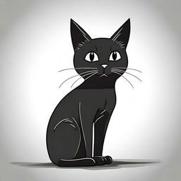 A monochromatic image of a simple black cat, illustrated in an old black and white cartoon style, exuding charm and whimsy.