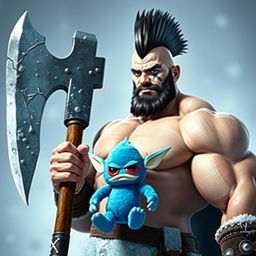 A very tall and well-shaped ice Goliath Berserker, radiating an attractive and imposing presence