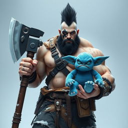 A very tall and well-shaped ice Goliath Berserker, exuding an attractive yet fierce presence