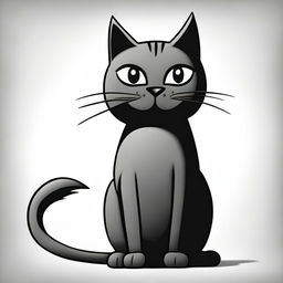 A simple black cat, illustrated in a vintage black and white cartoon style, set against a blank background.