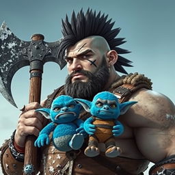 A very tall and well-shaped ice Goliath Berserker, exuding an attractive yet fierce presence