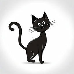 A simple black cat, playfully depicted in an old black and white cartoon style, stands out against a pristine white background