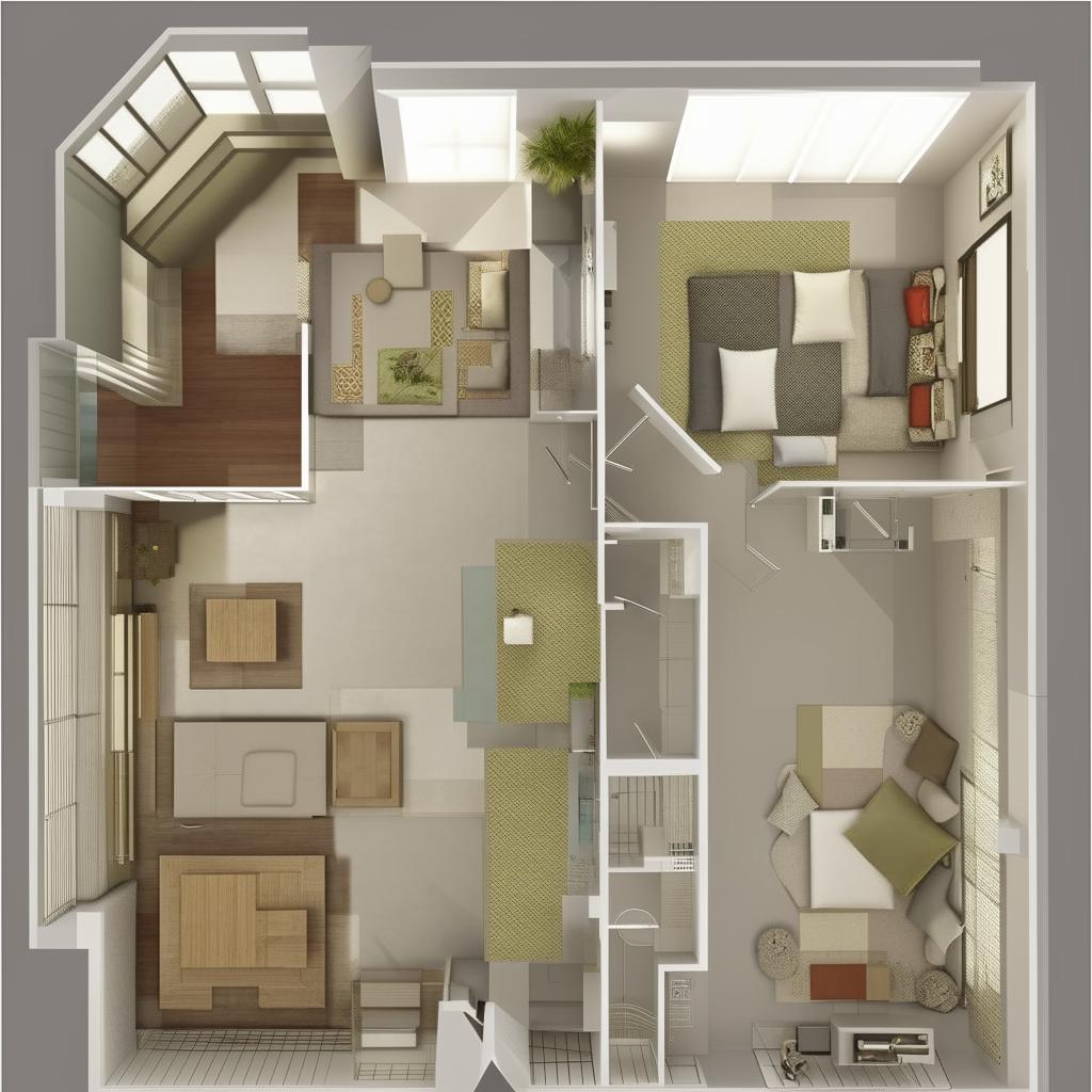 Generate a 3D representation of a detailed floor plan.