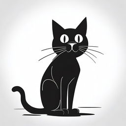 A simple black cat, playfully depicted in an old black and white cartoon style, stands out against a pristine white background