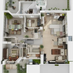 Generate a 3D representation of a detailed floor plan.