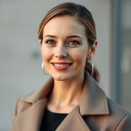 A stunning portrait of a 34-year-old Argentine woman with light skin and soft, elegant facial features
