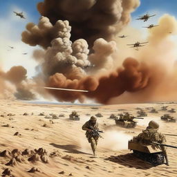 A historically detailed illustration capturing the intensity of the Second Battle of El Alamein during World War II