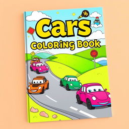 A vibrant and engaging coloring book cover for a children’s cars-themed coloring book titled ‘Cars Coloring Book’