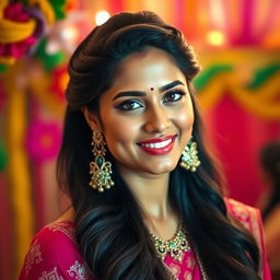 A stunning and alluring Indian woman, wearing traditional attire that highlights her beauty, with intricate jewelry adorning her neck and ears