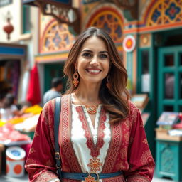A woman of Turkish descent, aged between 30 and 45 years, dressed in elegant and modern clothing that showcases her cultural heritage