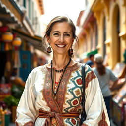 A woman of Turkish descent, aged between 30 and 45 years, dressed in elegant and modern clothing that showcases her cultural heritage