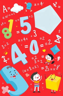 A vibrant and playful illustration of mathematics and algebra, featuring whimsical representations of algebraic equations and symbols