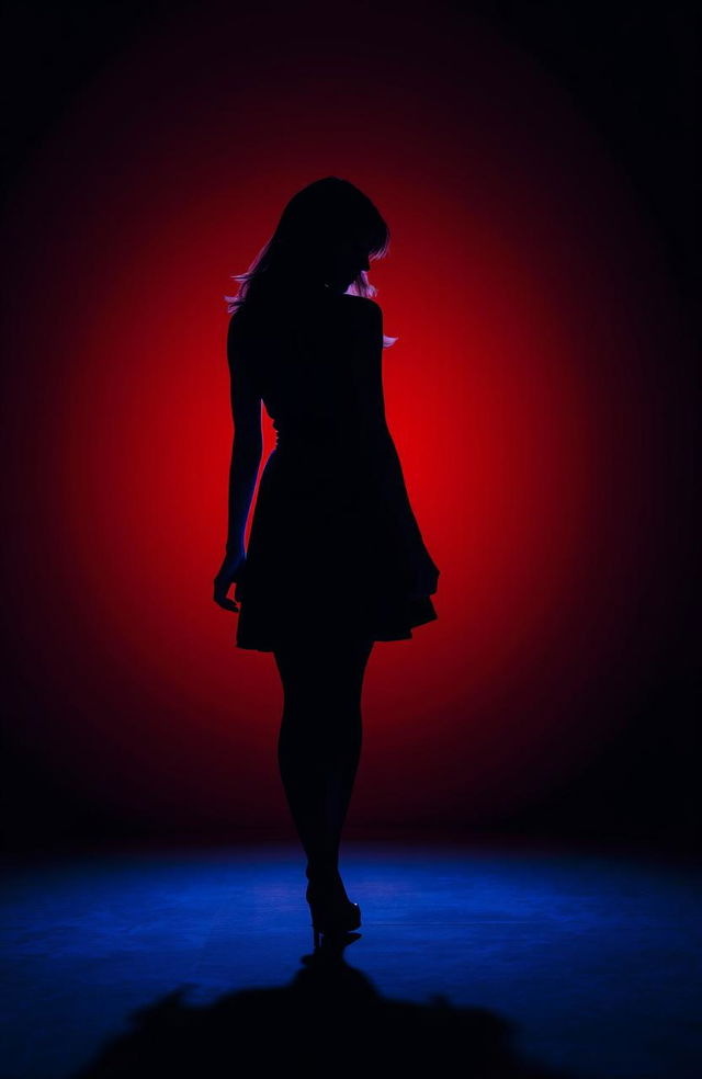 A striking image showcasing a girl silhouette turning back while walking in a dark environment