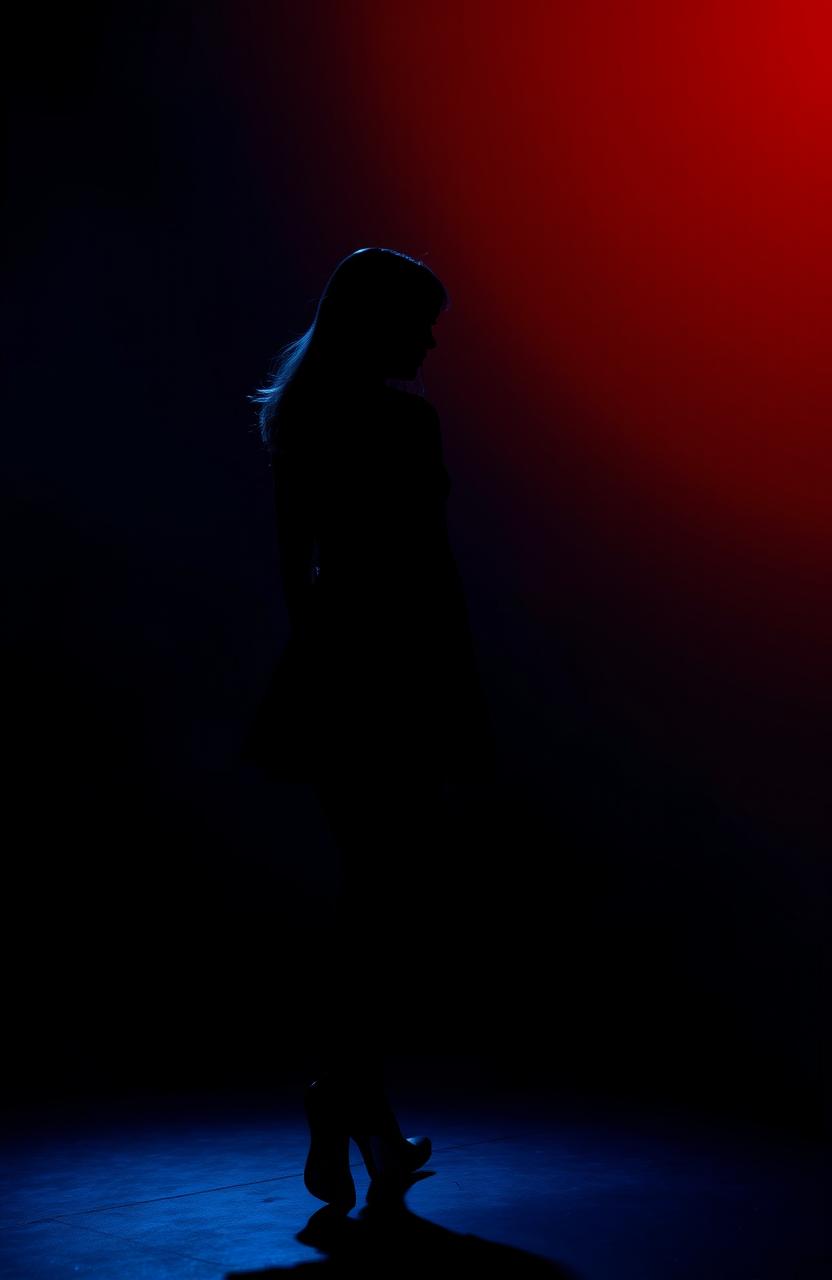 A striking image showcasing a girl silhouette turning back while walking in a dark environment