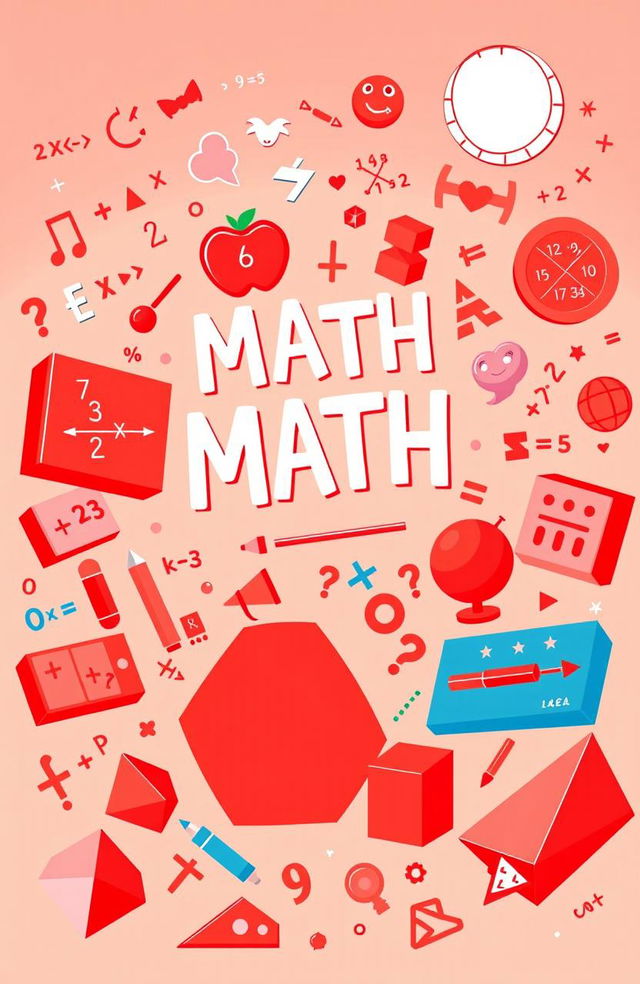 A vibrant and playful illustration of mathematics concepts, featuring red color schemes throughout