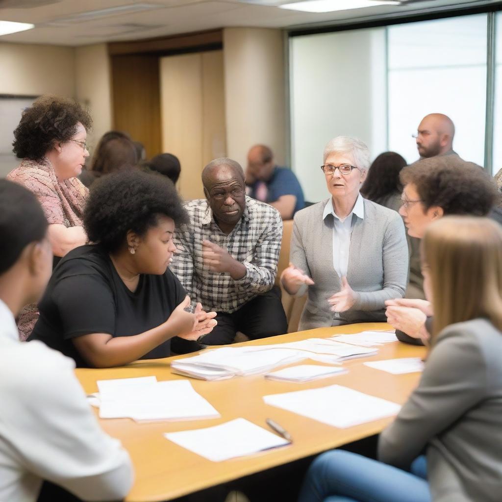 Photograph of people engaged in a lively discussion