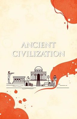 An aesthetically pleasing A4 cover design focusing on ancient civilization, featuring an abstract background in beige and white with red accents