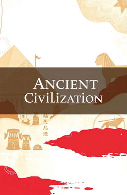 An aesthetically pleasing A4 cover design focusing on ancient civilization, featuring an abstract background in beige and white with red accents