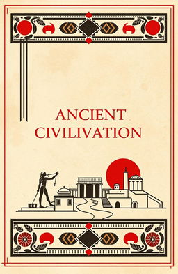 An aesthetically pleasing A4 cover design focusing on ancient civilization, featuring an abstract background in beige and white with red accents