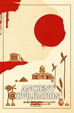 An aesthetically pleasing A4 cover design focusing on ancient civilization, featuring an abstract background in beige and white with red accents