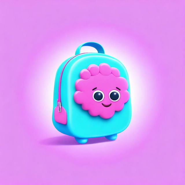 A cute 3D backpack adorned with a shining, vibrant brain used as a logo.