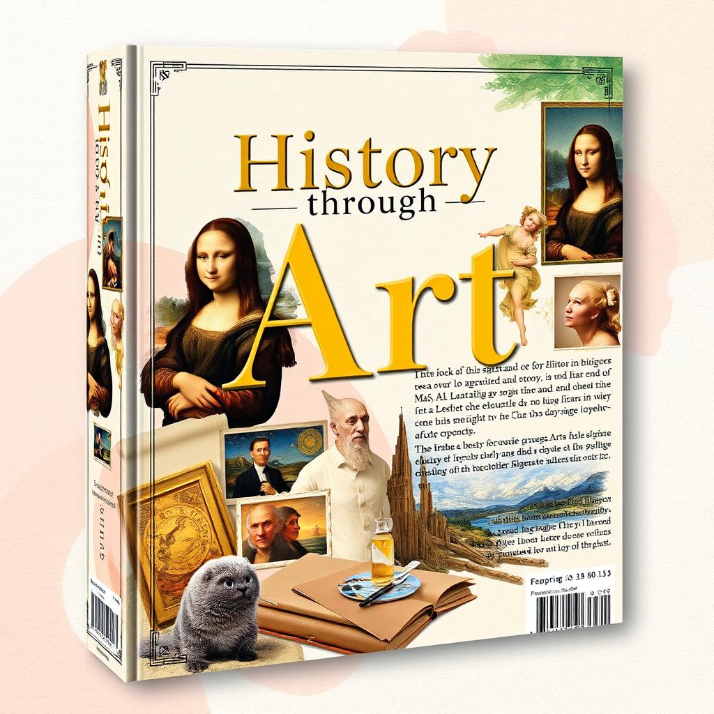 A stunning book cover for a history art book, featuring a dynamic collage of historical artworks from various periods including Renaissance, Baroque, and Impressionism